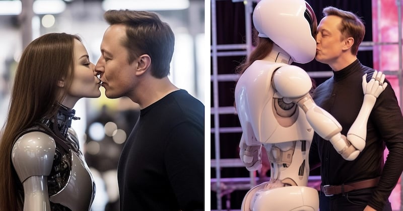 Ces photos dérangeantes d'Elon Musk embrassant une femme robot affolent les internautes