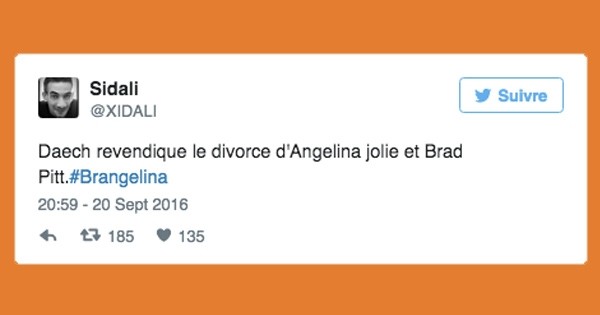 Brangelina, c'est fini ! Voici 26 tweets qui commentent avec humour le divorce entre Brad Pitt et Angelina Jolie... C'est à mourir de rire !