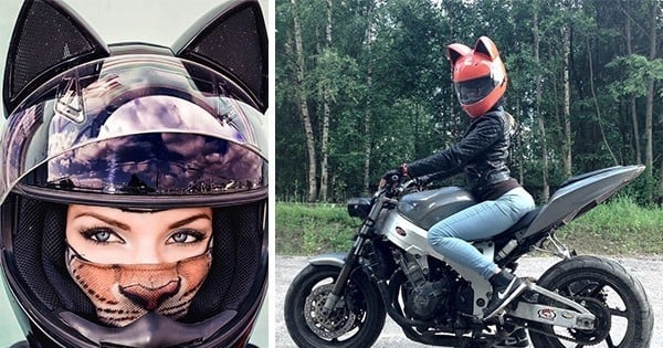  Casque Moto Enfant avec des Oreilles De Chat Léger Et