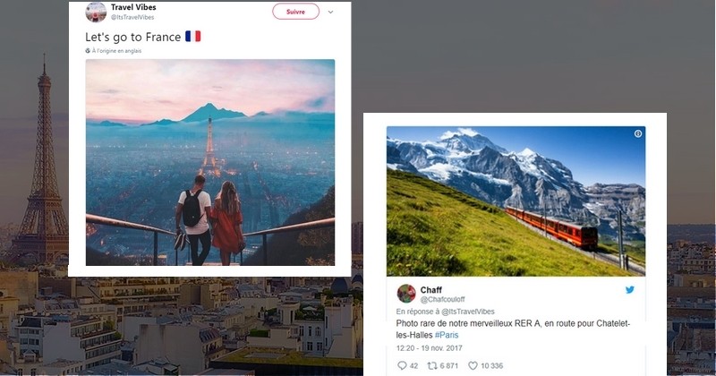 Une page consacrée au voyage partage une photo totalement retouchée de Paris... Et les twittos français s'en sont donnés à cœur joie !