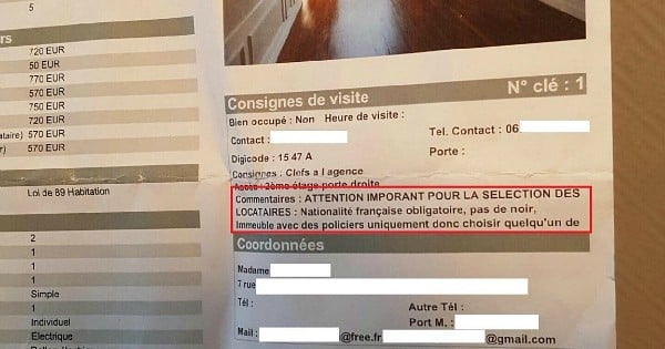 « Nationalité française obligatoire, pas de noir (...) » : scandale autour d'une annonce immobilière raciste pour la location d'un appartement