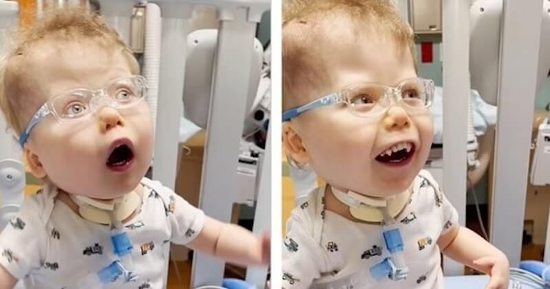 Âgé de trois ans, ce petit garçon malade essaie des lunettes pour la première fois et découvre le visage de ses parents 