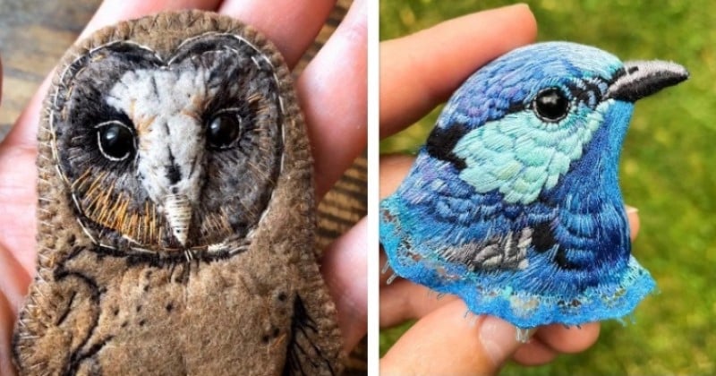 Elle crée des broderies à l'effigie des oiseaux, et le résultat est magnifique