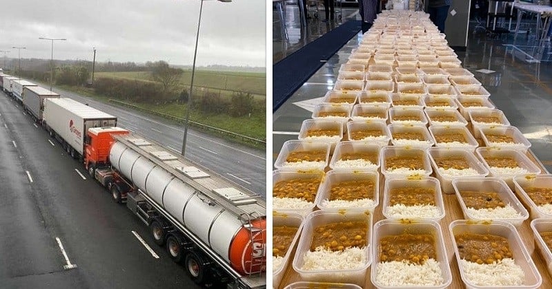 Plus de 800 repas ont été livrés par des bénévoles aux chauffeurs des camions bloqués sur une autoroute du Royaume-Uni	