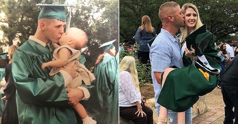 À l'occasion de sa remise de diplôme, elle recrée une photo touchante avec son père, passé par là 18 ans plus tôt