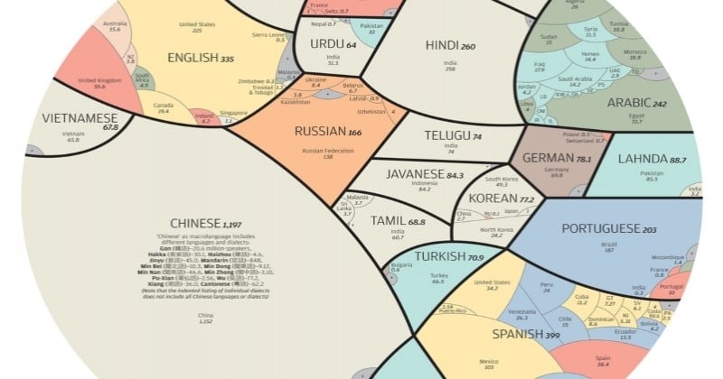 Cette infographie divise le monde et montre les langues les plus parlées !