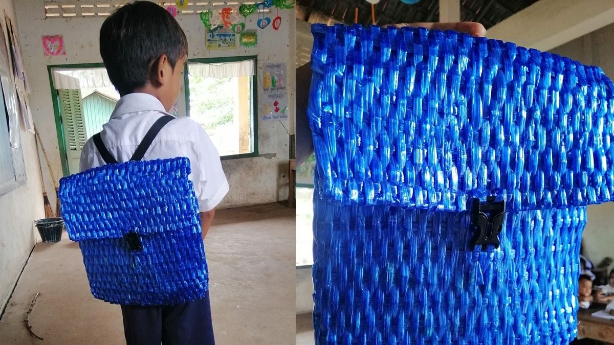 Ce papa dévoué tisse lui-même un sac à dos pour son fils de 5 ans, car il est trop pauvre pour lui en acheter un