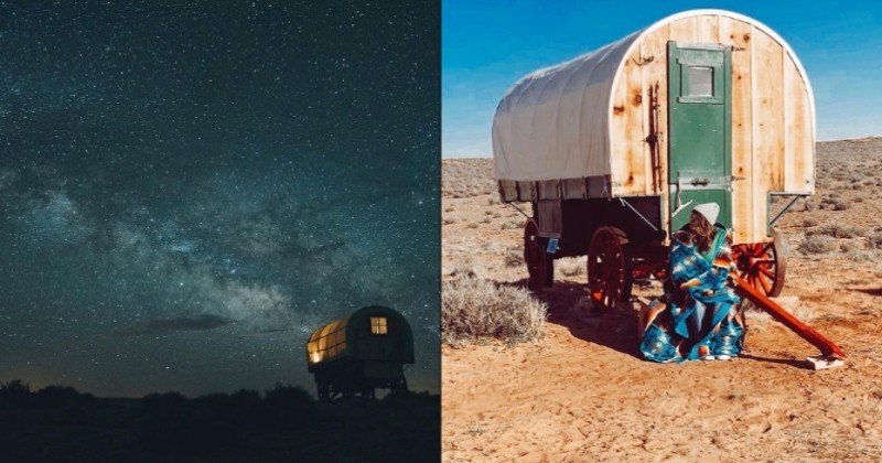 Sur Airbnb, on peut louer un chariot rétro et passer la nuit à admirer les étoiles de l'Arizona ! 