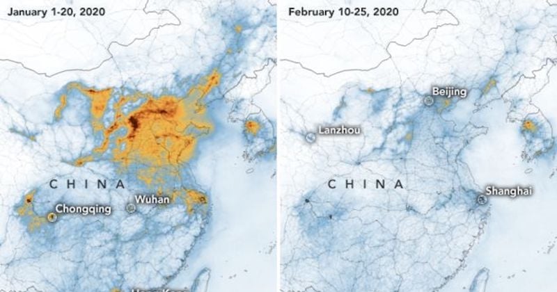 Coronavirus : la NASA montre une image saisissante de la baisse de la pollution de l'air en Chine