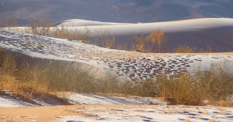 Les dunes du désert du Sahara ont été recouvertes de glace et de neige en une nuit