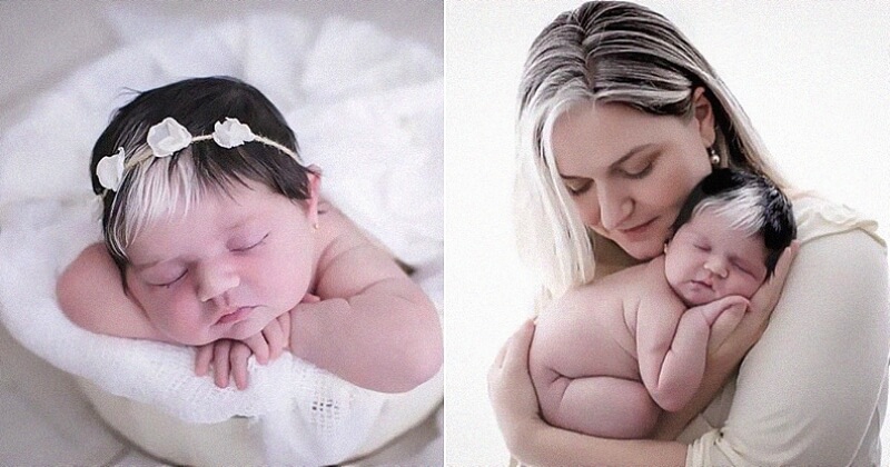 Comme sa maman, cette petite fille est née avec une mèche blanche dans les cheveux et elle est trop mignonne