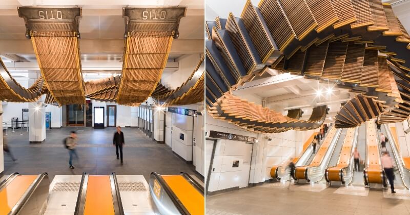 Sydney : un artiste récupère un escalator en bois des années 30 pour décorer un hall de gare, et le résultat est grandiose