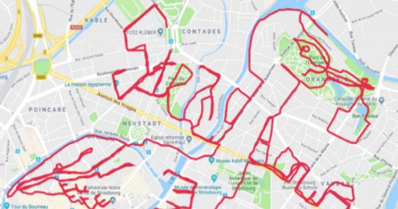 Strasbourg : un jeune youtubeur réalise une cigogne géante en GPS drawing