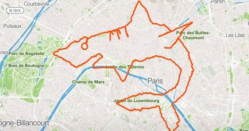 La triathlète Marine Leleu dessine un immense requin... sur son GPS, en marchant dans les rues de Paris