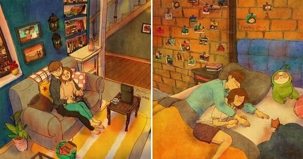 Un artiste illustre avec talent et tendresse le quotidien des amoureux... Adorable !