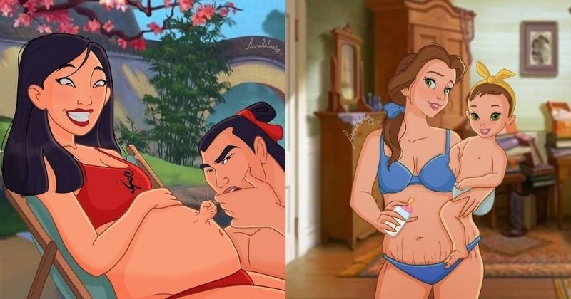 Cette artiste illustre la réalité de la grossesse et de la maternité avec des princesses Disney	