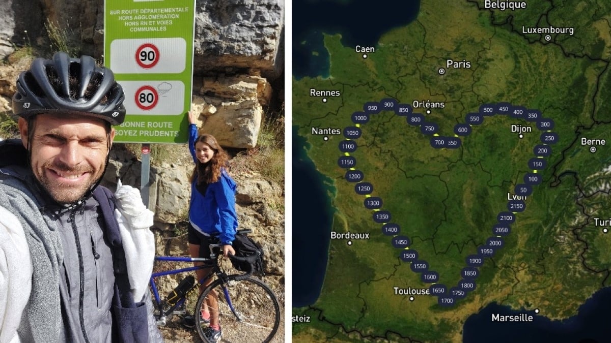 Un père et sa fille parcourent 2 156 km en vélo pour dessiner un coeur gigantesque sur la France avec leur GPS