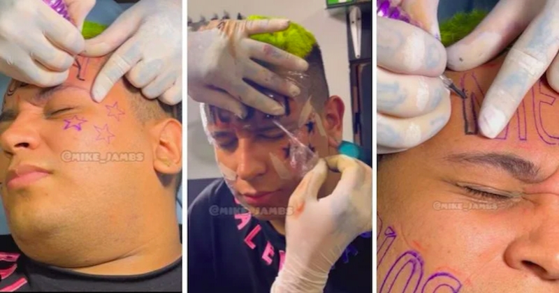 Euphorique, il se fait tatouer le nom de Messi sur le front puis regrette son geste