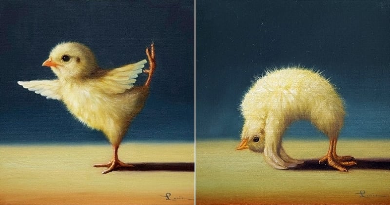 Cette peintre crée des tableaux géniaux avec des poussins en train de faire du yoga