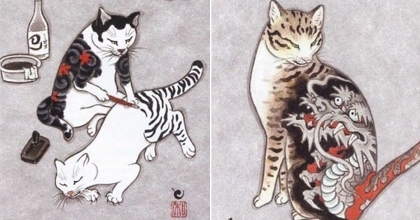 Un artiste japonais tatoue des chats, mais aussi des chats qui tatouent d'autres chats... Hein ?