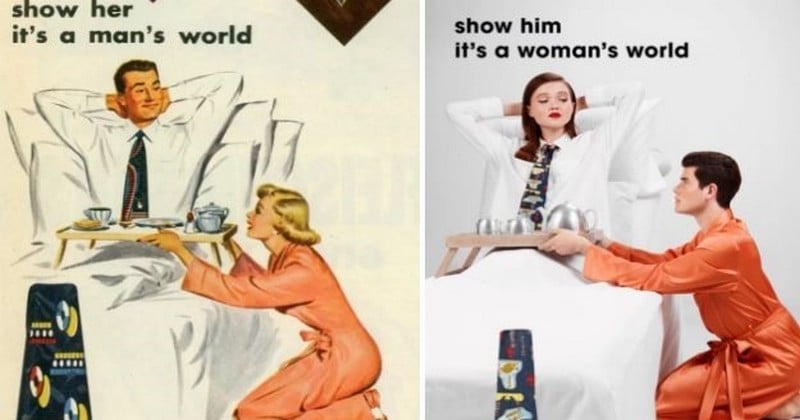 Cette photographe revisite des anciennes publicités sexistes en inversant les rôles... et c'est très drôle