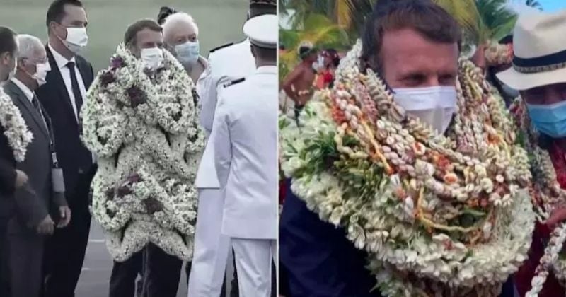 Ce montage hilarant, montrant Emmanuel Macron recouvert de colliers de fleurs polynésiens, a trompé de nombreux internautes