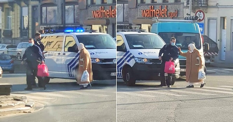 Bruxelles : les photos de policiers en train d'aider une vieille dame à traverser deviennent virales