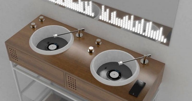 Pour les amoureux de la musique et du bien-être, ce design d'évier en platines vinyles est fait pour vous !