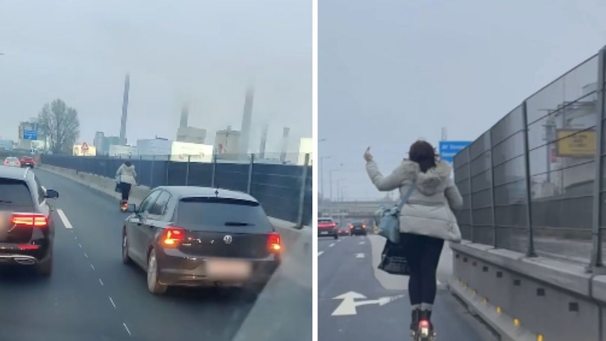 Une femme en trottinette fait un doigt d'honneur à un automobiliste