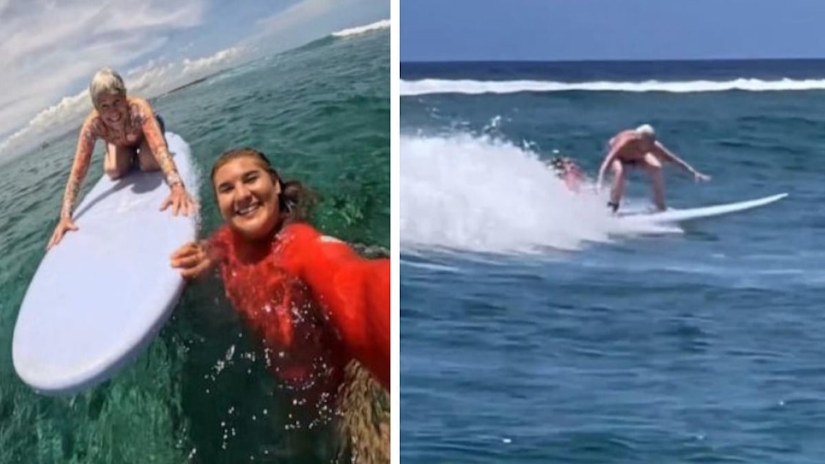 Du haut ses 80 ans, cette super mamie apprend à surfer avec l'aide de sa petite fille 