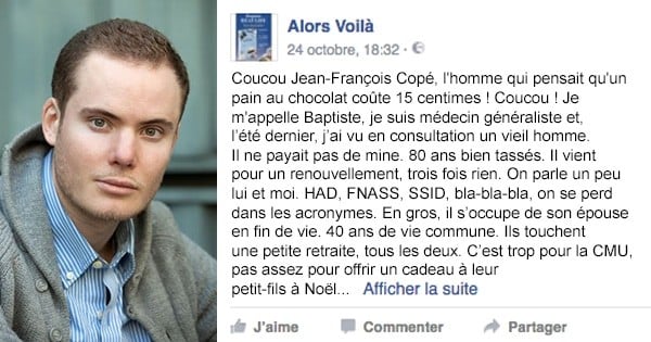 « Coucou Jean-François Copé, l'homme qui pensait qu'un pain au chocolat coûte 15 centimes !” » Le texte de ce médecin généraliste est en train de faire le tour d'internet...