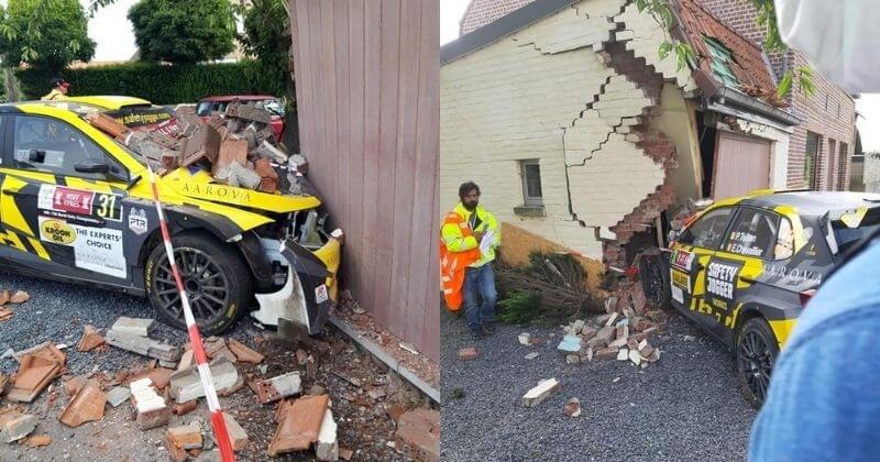 Un pilote de rallye loupe son virage avant de s'emboutir dans une maison qu'il détruit