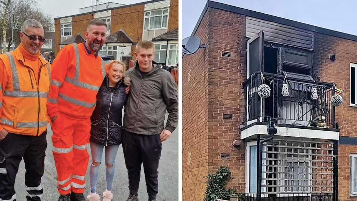 Un éboueur sauve un couple et leur chien d'un incendie en grimpant sur leur balcon