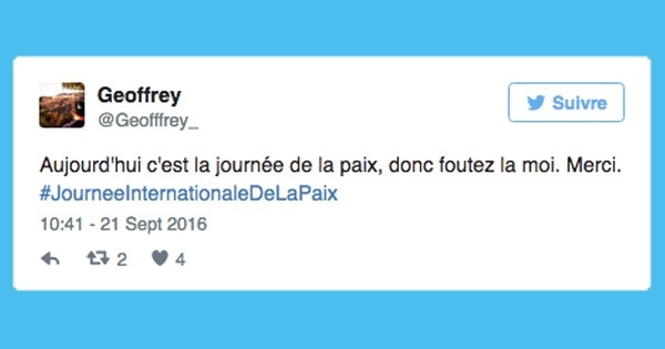 15 tweets sur la Journée Mondiale de la Paix à mourir de rire : car la paix passe aussi par le rire