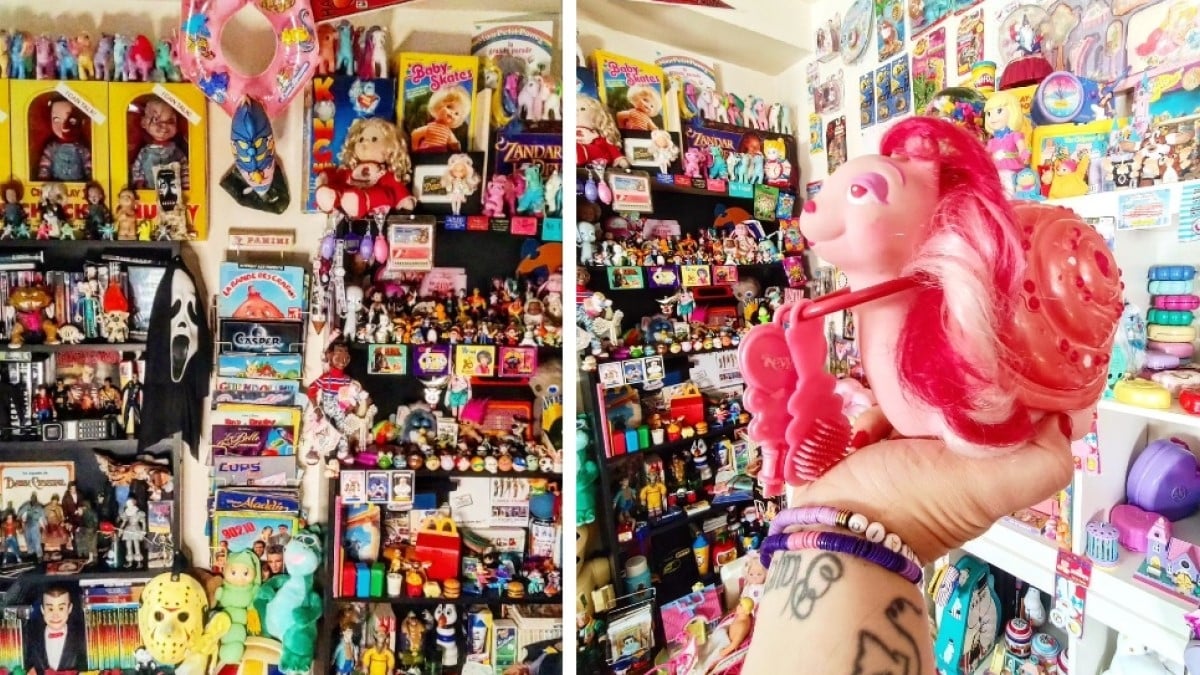 Nostalgique, elle possède une impressionnante collection de milliers de jouets des années 80 et 90