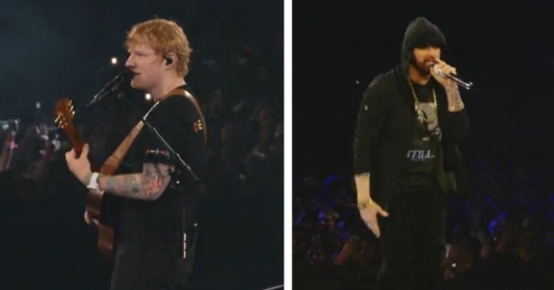 À la surprise générale, Eminem rejoint Ed Sheeran sur scène en plein concert, la réaction du public est folle