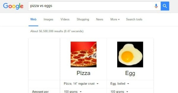 10 choses très utiles qu'on peut faire sur Google, et que vous ne saviez pas ! Génial le comparateur d'aliments...