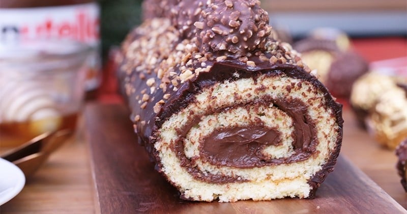 Succombez au charme exquis de notre bûche au ferrero rocher et au Nutella !