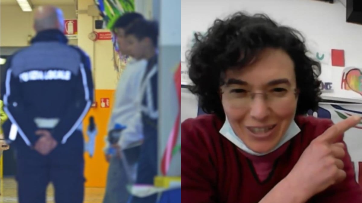 Photo de policiers italiens et de Chiara. M, enseignante italienne de 57 ans, poignardée par l'un de se élèves.