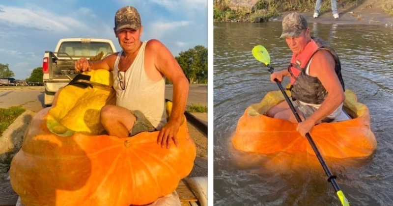 Il établit un record du monde en naviguant pendant 60 km sur une rivière à bord d'un... potiron de 380 kg