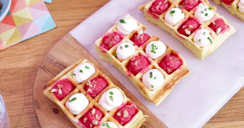 Succombez au damier de gaufre betteraves / fromage frais de Lesieur