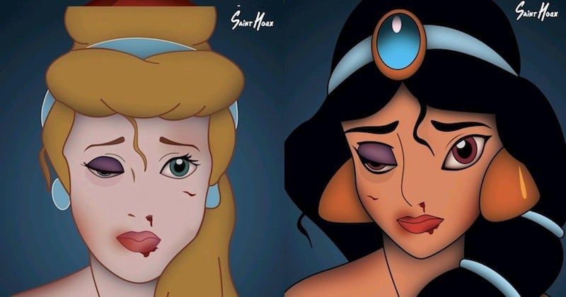 Contre les violences faites aux femmes, un artiste réalise des portraits de princesses Disney en victimes pour faire passer un message fort	