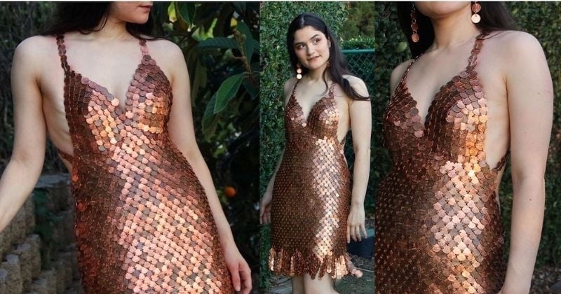 Cette robe, confectionnée avec plus de 2 500 pièces de monnaie, est sublime