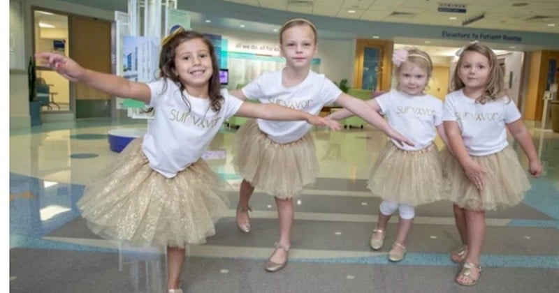 Ces petites filles se retrouvent pour une photo après avoir battu le cancer dans le même hôpital