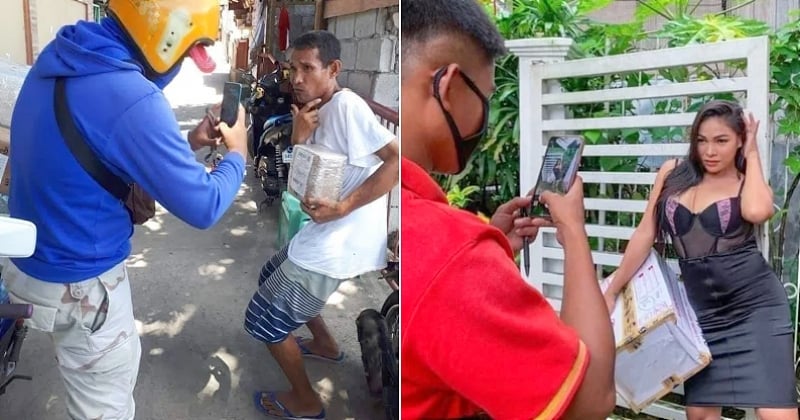 Avec beaucoup d'humour, les Philippins prennent la pose lors de la photo du livreur pour prouver la bonne réception des colis