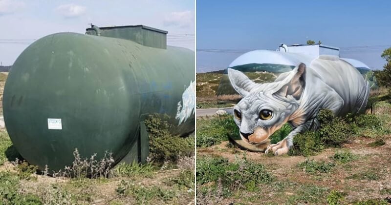 Grâce à son talent, il transforme un vieux réservoir de gaz en sublime graffiti 3D