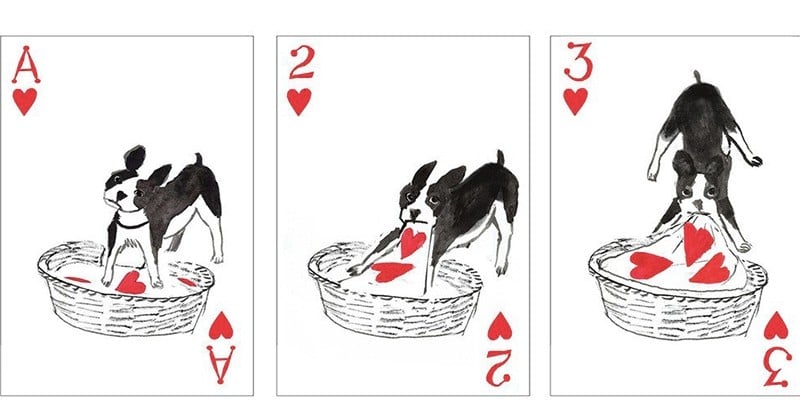 Cet illustrateur réalise des jeux de cartes insolites avec des chiens et des chats... On a bien envie de se faire une partie !