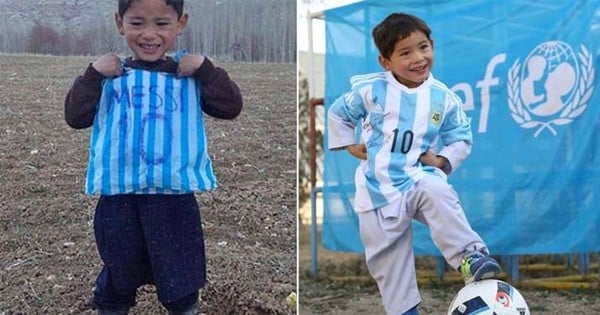 Lionel Messi a finalement offert son maillot à l'enfant afghan au maillot en sac plastique ! Une histoire vraiment touchante...