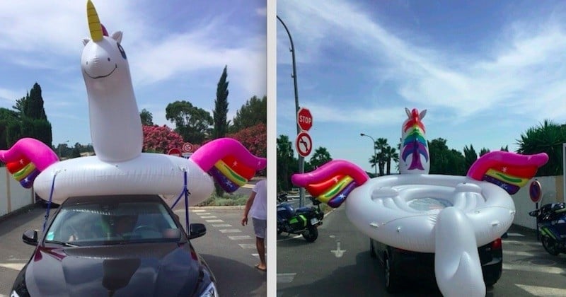 Il accroche une bouée en forme de licorne sur le toit de sa voiture, la gendarmerie le verbalise