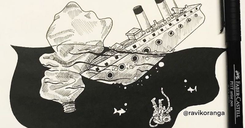 Un artiste indien illustre les conséquences de la pollution marine, le résultat est extraordinaire